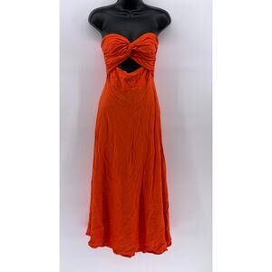 PINK DIAMOND Women's Orange Twist-Knot Cutout Strapless Maxi Dress SZ S